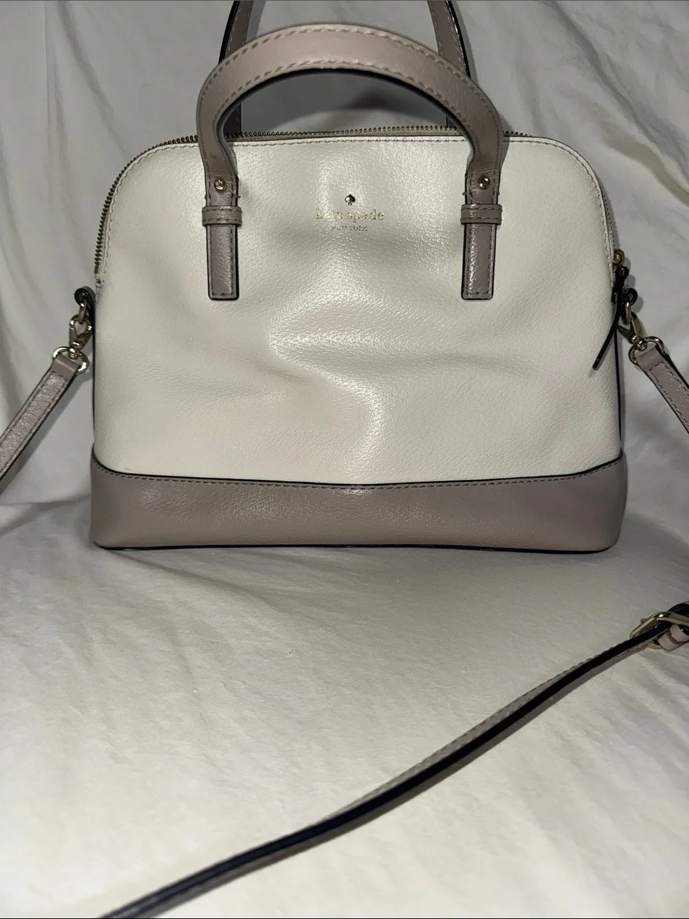 kate spade Two-Tone Dome Satchel in Cream and Taupe